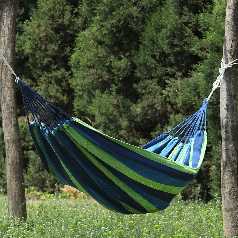 Double Hammock Camping Hammock Double Portable Hammock with 2 Tie Straps Colorful Stripe Cloth Hammock for Indoor Outdoor